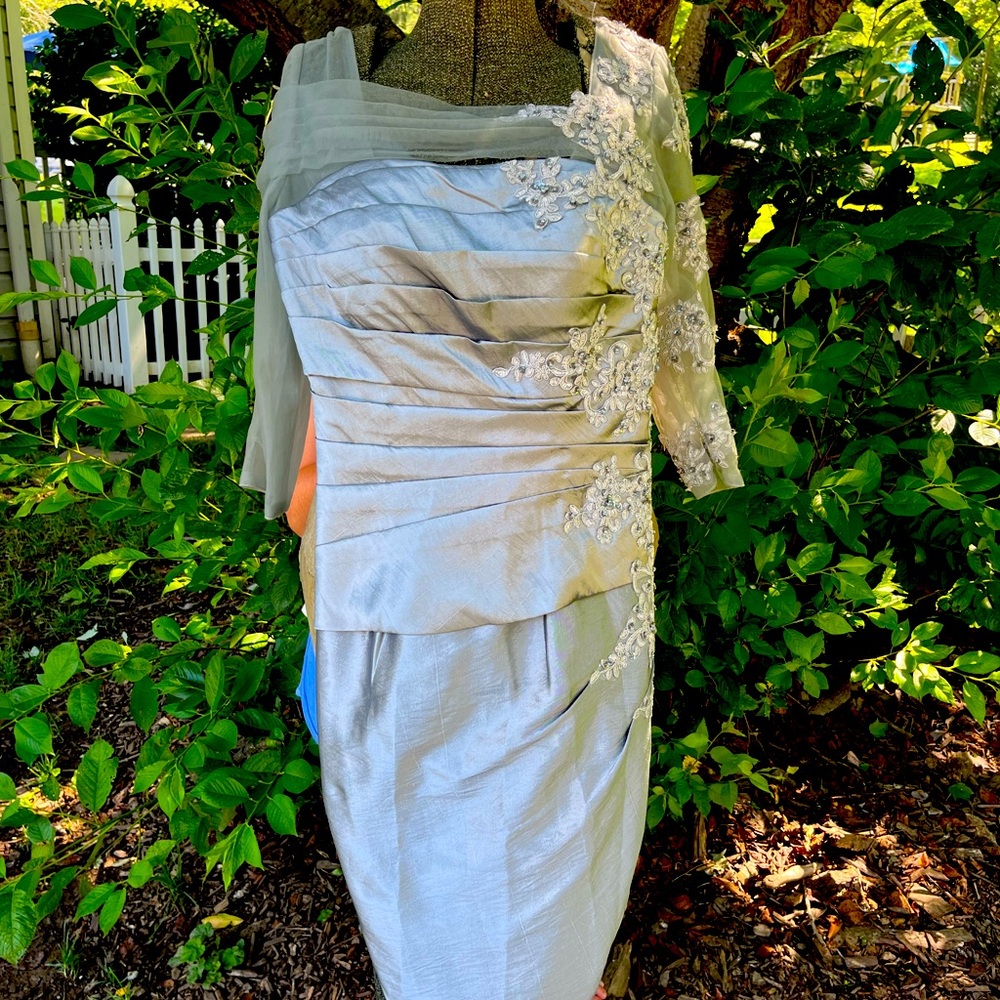 Elegant Silver Dress with Floral Embellishments